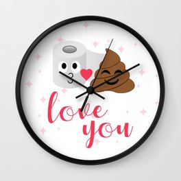 Poop and toilet tissue couple in romantic mood Wall Clock