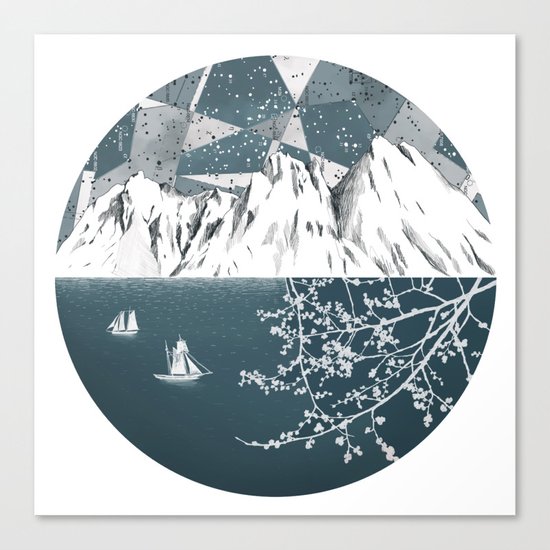 Mountain print , Navy Blue poster , mid century Modern art , travel poster Canvas Print