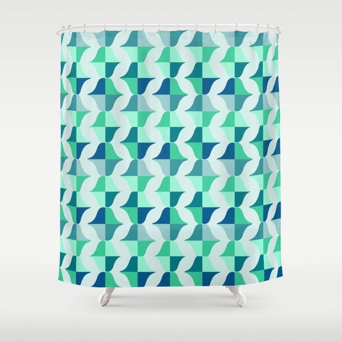 Whale Song Midcentury Modern Arcs Mint Teal Shower Curtain
