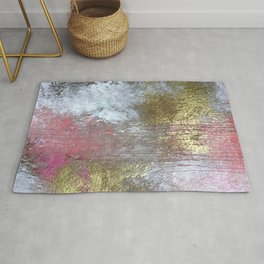 Golden Girl: a pretty abstract mixed media piece in pink, white, gold, and gray Area & Throw Rug