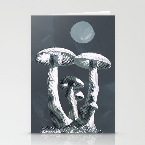 Green Gray Mushroom Midnight Stationery Cards