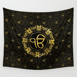 Decorative gold Ek Onkar / Ik Onkar  symbol Wall Tapestry