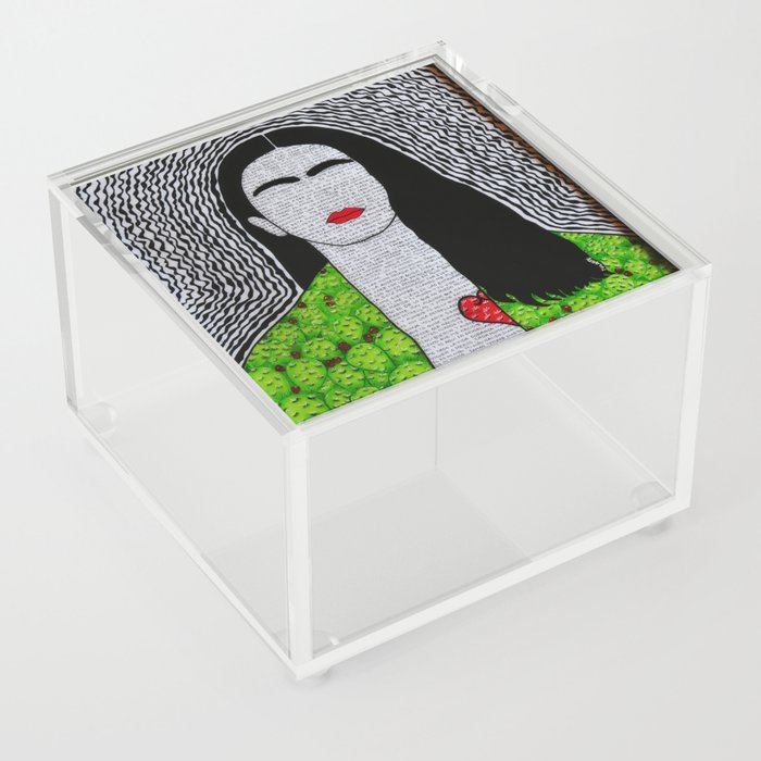 Frida Kahlo corazon de Tuna y sus fraces Acrylic Box