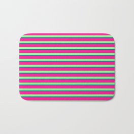 [ Thumbnail: Green, Teal, and Deep Pink Colored Stripes Pattern Bath Mat ]