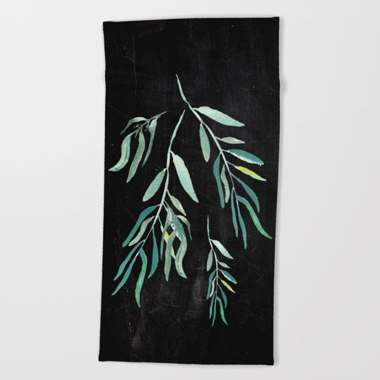 Eucalyptus Branches On Chalkboard II Beach Towel