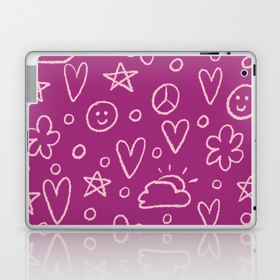 Girly Whiteboard Doodles - Plum Purple, Light Pink Laptop & iPad Skin
