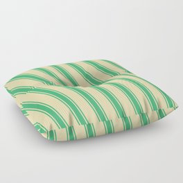 [ Thumbnail: Tan and Sea Green Colored Lines Pattern Floor Pillow ]