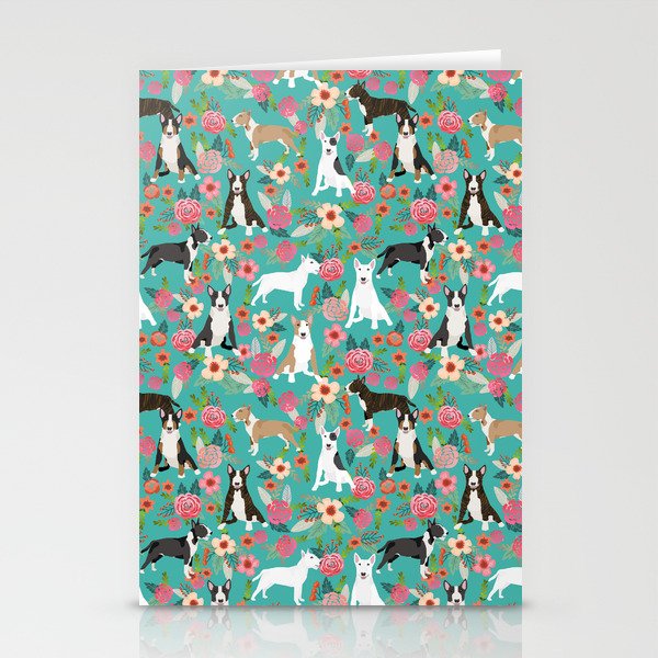 Bull Terrier dog breed pattern florals dog lover gifts pet friendly designs Stationery Cards