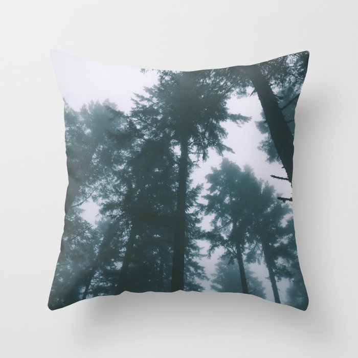 Blue Foggy Forest Throw Pillow