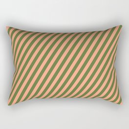 [ Thumbnail: Light Salmon & Dark Olive Green Colored Lined Pattern Rectangular Pillow ]