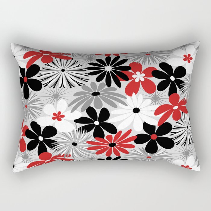 Funky Flowers in Red, Gray, Black and White Rectangular Pillow