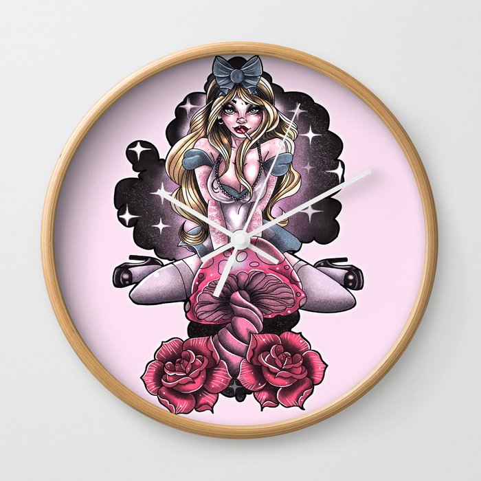 Alice in the wonderland tattoo pin up Wall Clock by lidia misfit | Society6