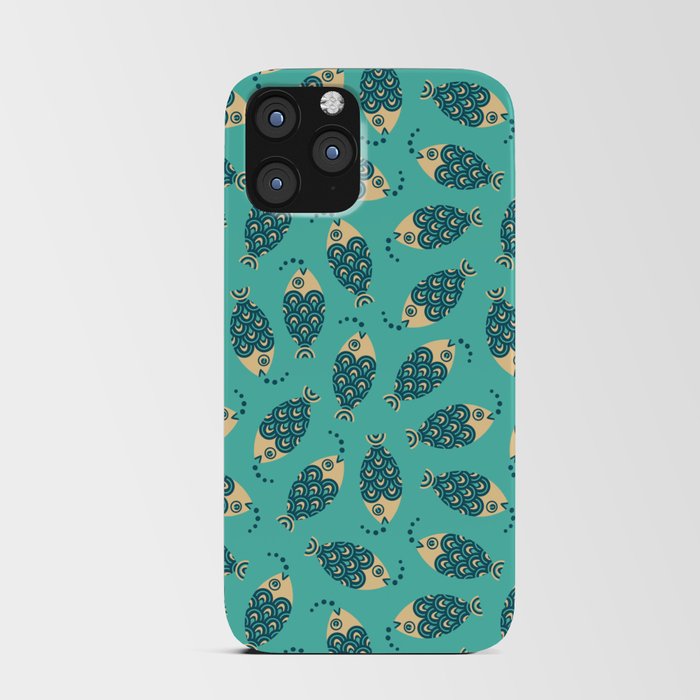 TOSSED SWIMMING FISH in COASTAL BLUE AND CREAM ON TURQUOISE iPhone Card Case