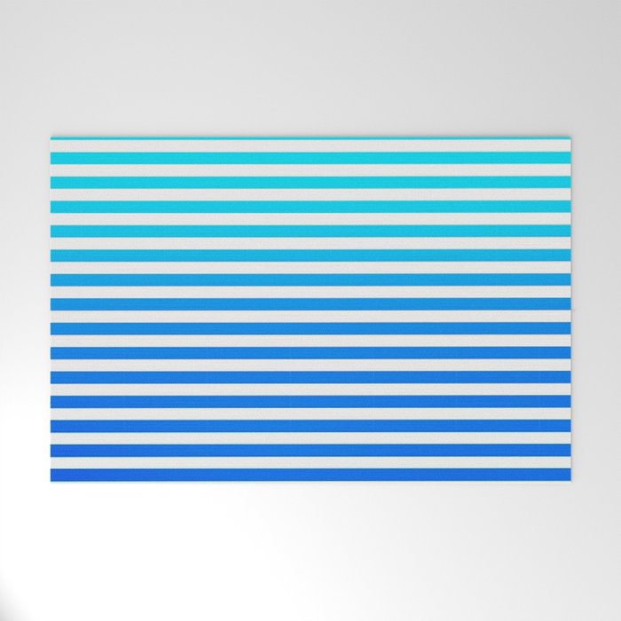 Ombre Stripes On White Aqua Blue Welcome Mat