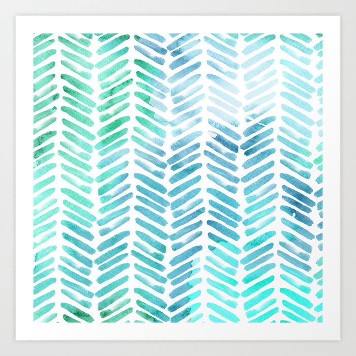 Handpainted Chevron pattern - light green and aqua - stripes Art Print