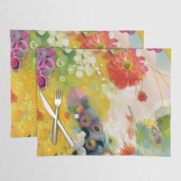 abstract floral art in yellow green and rose magenta colors Placemat