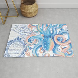 Octopus Tentacles Blue Vintage Map Area & Throw Rug