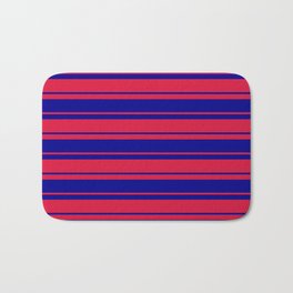 [ Thumbnail: Crimson & Dark Blue Colored Lines/Stripes Pattern Bath Mat ]
