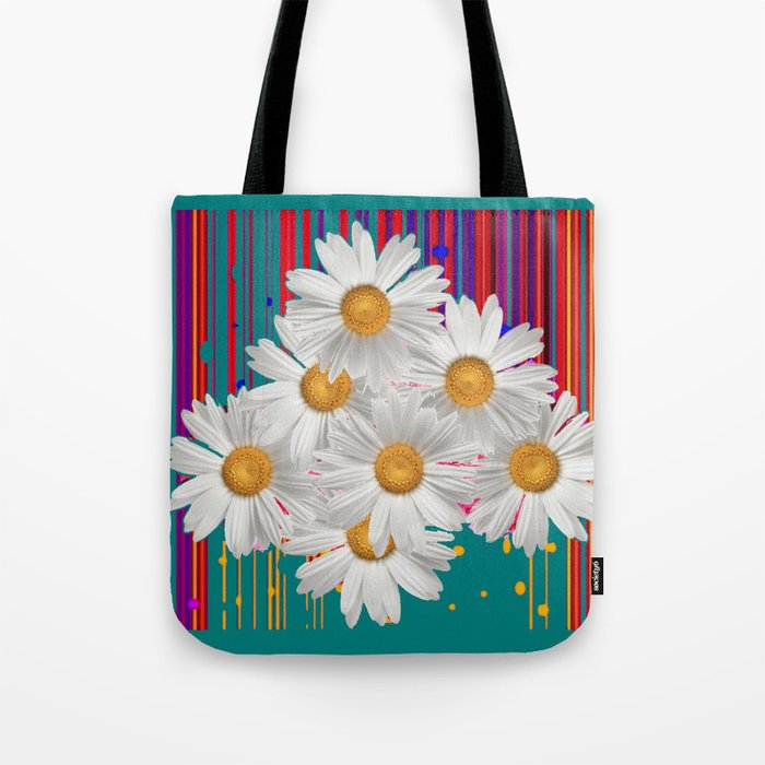 TEAL COLOR WHITE SHASTA DAISIES MODERN ART PATTERNS   Tote Bag