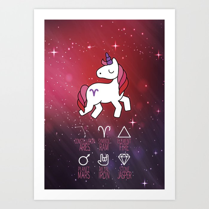 Aries Unicorn Zodiac Art Print By Dollmadeinjapan Society6
