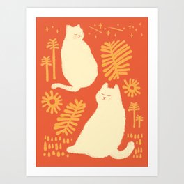Abstraction minimal cat 27red happy go lucky Art Print