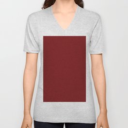 Dark UP Maroon Red Solid Color Popular Hues Patternless Shades of Maroon Collection - Hex #7b1113 V Neck T Shirt