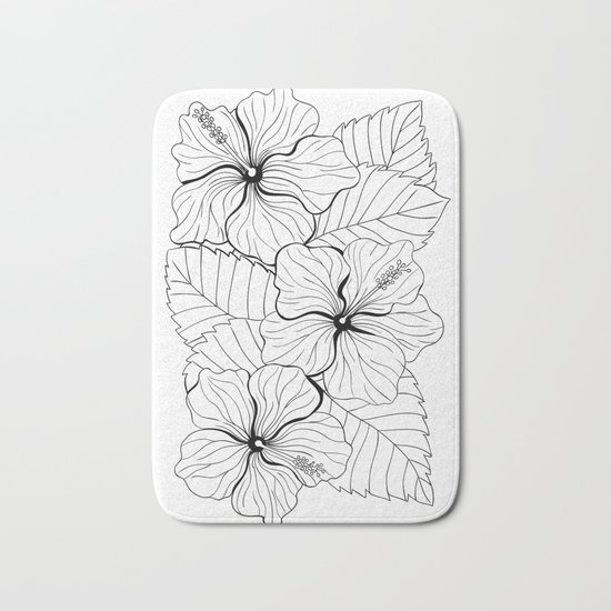 Tropical bouquet of hibiscus with leaves Bath Mat