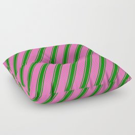 [ Thumbnail: Hot Pink and Green Colored Lined/Striped Pattern Floor Pillow ]