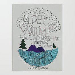 Look Deep into Nature - Ocean Mountain Illustration and Typography Poster