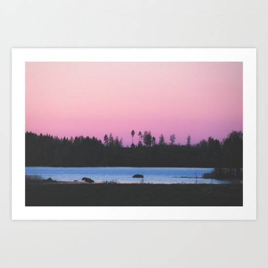 Pink skies over the lake Art Print