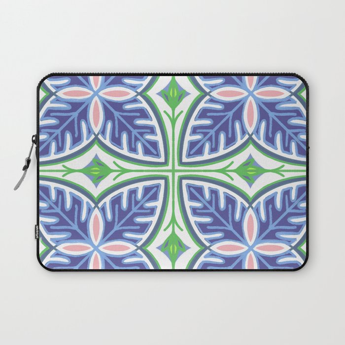 Modern Tropical Leaves Periwinkle, Pink and Green Laptop Sleeve