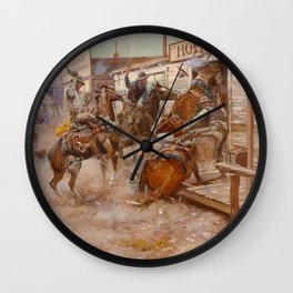 “In Without Knocking” by Charles M Russell Wall Clock | Painting, Hotel, Rowdy, Pistols, Western, Horseback, Vintagepainting, Saloon, Cattlemen 