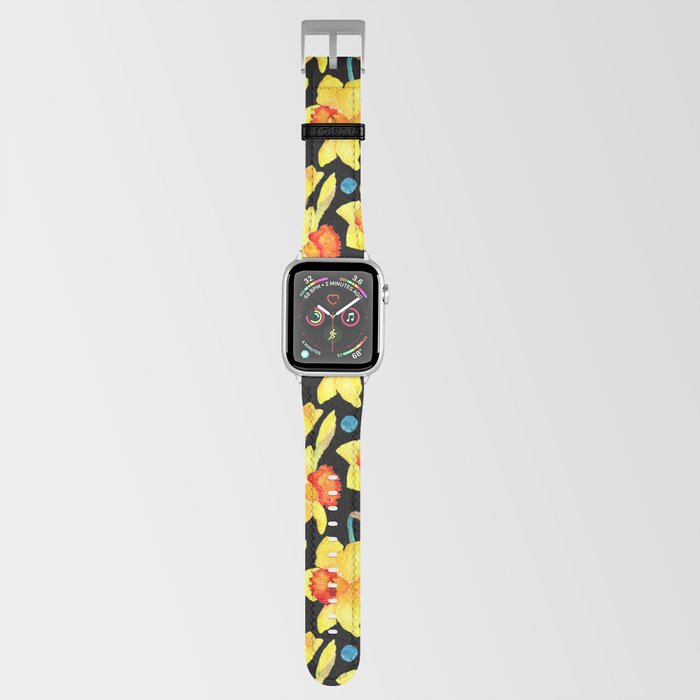 Yellow Daffodils with a Black Background Apple Watch Band