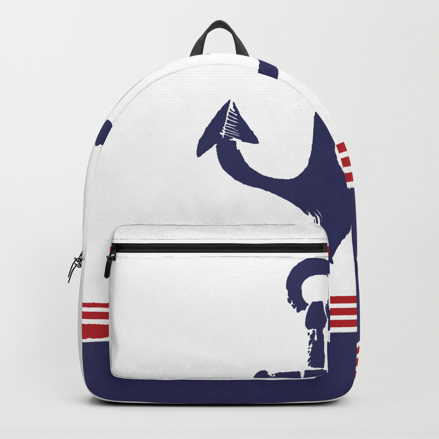 white and blue backpack