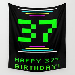 [ Thumbnail: 37th Birthday - Nerdy Geeky Pixelated 8-Bit Computing Graphics Inspired Look Wall Tapestry ]