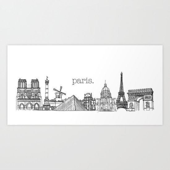Paris Landmarks by the Downtown Doodler Art Print
