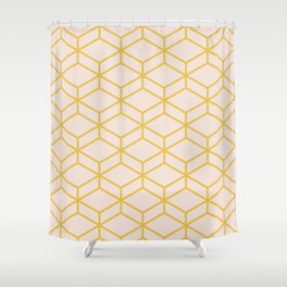 Geometric Honeycomb Lattice in Mustard Yellow and Pale Blush Pink. Modern Clean Minimalist Shower Curtain