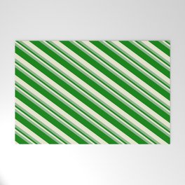 [ Thumbnail: Dark Sea Green, Green & Beige Colored Stripes/Lines Pattern Welcome Mat ]