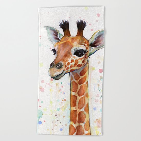 Giraffe Baby Animal Watercolor Whimsical Nursery Animals Beach Towel