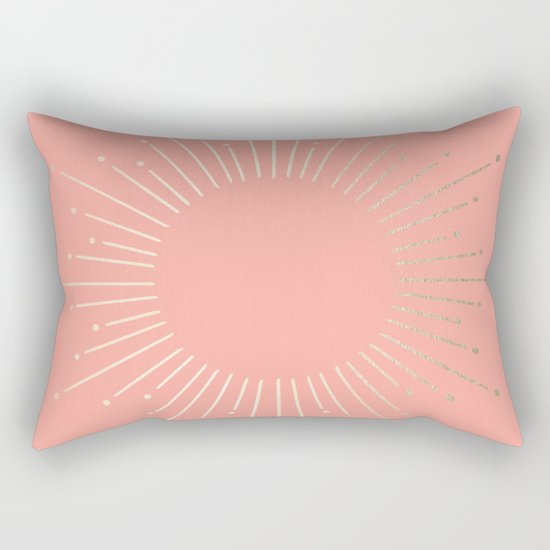 Simply Sunburst in White Gold Sands on Salmon Pink Rectangular Pillow