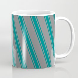 [ Thumbnail: Gray and Teal Colored Stripes/Lines Pattern Coffee Mug ]