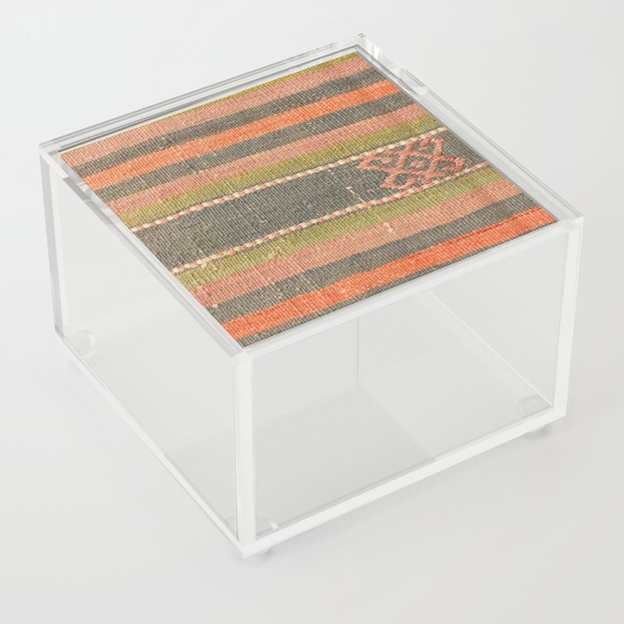 Antique Colorful Stripes Turkish Carpet Vintage Kilim Rug Print with Geometric Shapes Acrylic Box