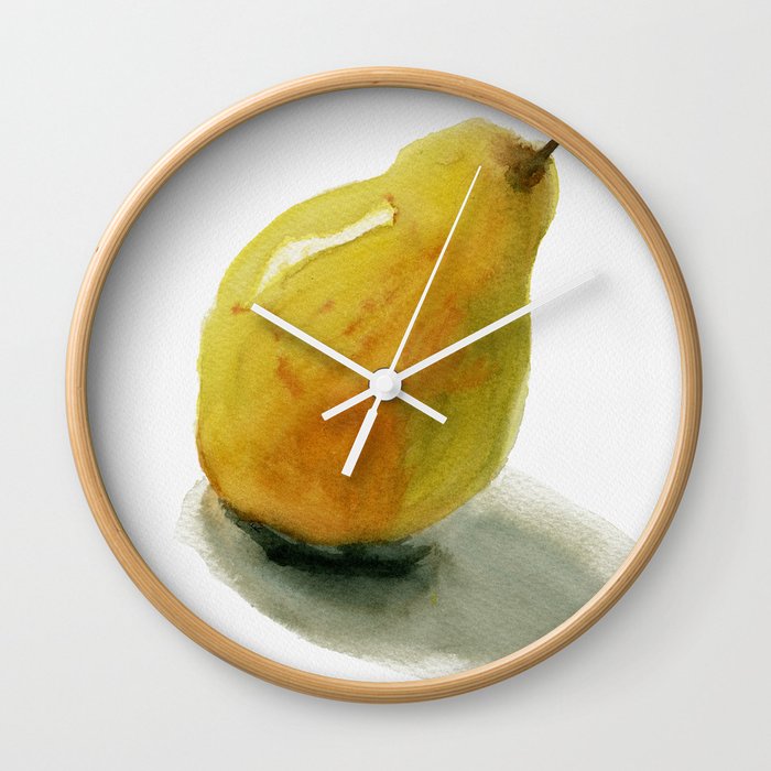 Pear and Shadow, Watercolor Still Life Wall Clock