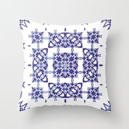 Ceramic tiles azulejo portugal. Vintage seamless pattern watercolor. Creative design. Blue ethnic background.  Throw Pillow