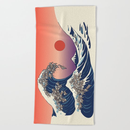 The Great Wave of Sloth Beach Towel