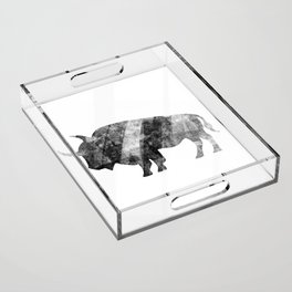 Bison - Black and White - Silhouette - Painted Acrylic Tray