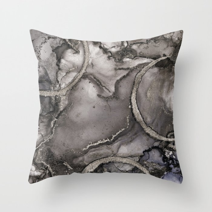 Ink Texture Neutral Grey Abstract Painting Throw Pillow