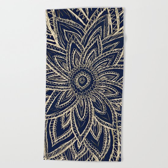 Cute Retro Gold abstract Flower Drawing geometric Beach Towel