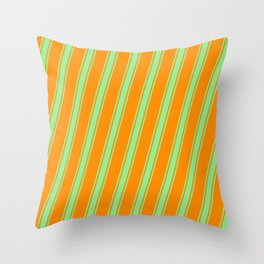 [ Thumbnail: Dark Orange and Light Green Colored Lined/Striped Pattern Throw Pillow ]