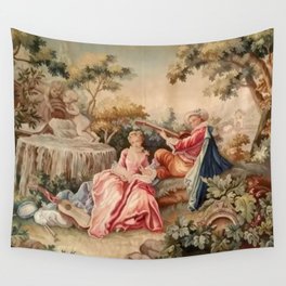 Antique 19th Century French Aubusson Gallant Courtship Romantic Tapestry Wall Tapestry